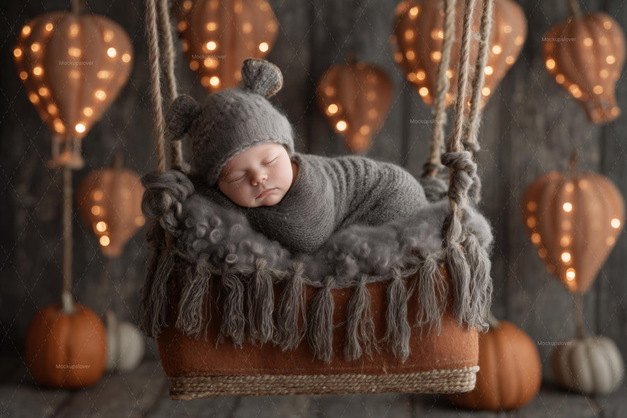 halloween digital backdrop with face swap overlay and baby portrait scene, perfect for digital projects