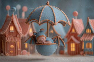 cute halloween village digital backdrop with flying bat and baby horror prop for photoshop face swap