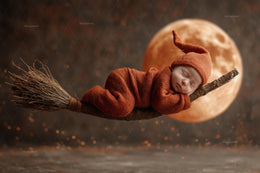 baby with witch's broom digital backdrop, halloween scene, face swap overlay, photoshop template, newborn prop