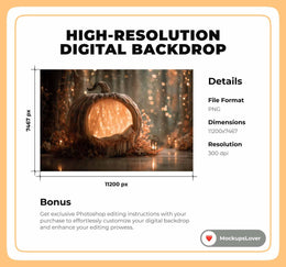 Newborn Fairy Pumpkin Digital Photography Background, Fall Backdrop, Halloween Baby Portrait Prop, Fantasy Forest, Photoshop Template