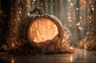 Newborn Fairy Pumpkin Digital Photography Background, Fall Backdrop, Halloween Baby Portrait Prop, Fantasy Forest, Photoshop Template
