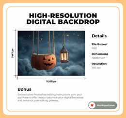 Halloween Pumpkin Newborn Digital Photography Background, Lantern Backdrop, Dreamy Baby Boy Girl Prop, Night Sky, Photoshop Template