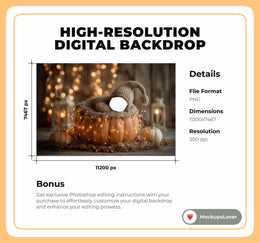 Fall Newborn Digital Photography Background, Woodland Baby, Face Swap Overlay, Pumpkin Backdrop, Rustic Studio Baby Prop, Photoshop Template