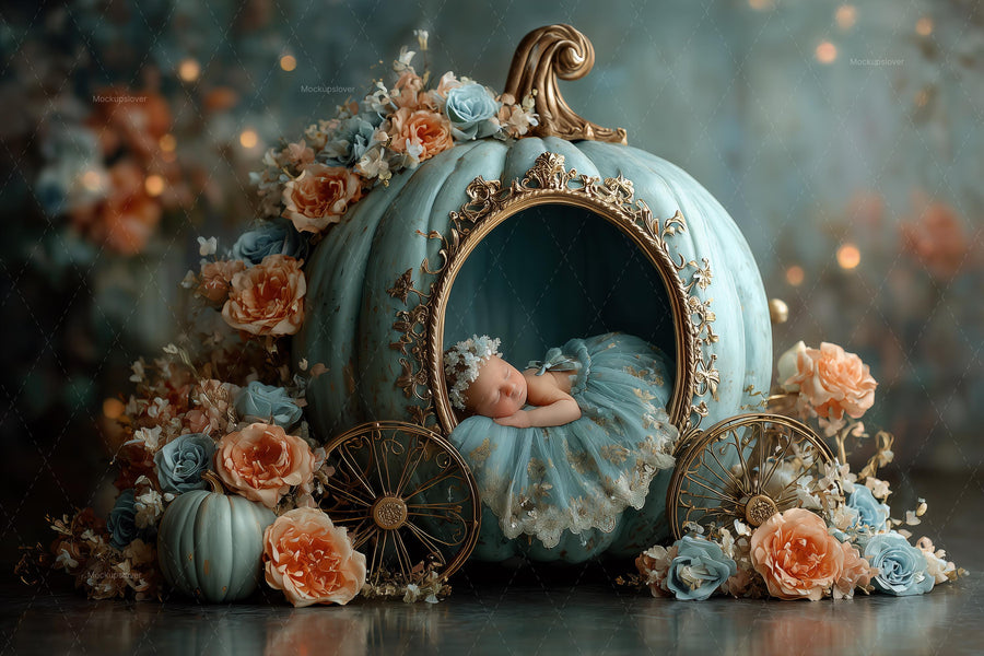 baby with pumpkins and flowers in fall floral backdrop, perfect for holiday photo sessions