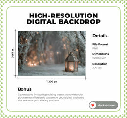 Winter Wonderland Digital Photography Background, Lantern Backdrop, Woodland Baby, Fantasy Forest, Christmas Kids Prop, Photoshop Template