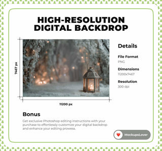 Winter Wonderland Digital Photography Background, Lantern Backdrop, Woodland Baby, Fantasy Forest, Christmas Kids Prop, Photoshop Template