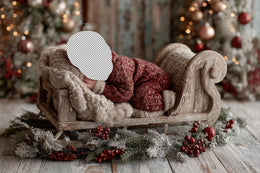 Christmas Digital Photography Background, Santa Sleigh, Newborn Portraits, Face Swap Overlay, Studio Baby Photo Backdrop, Photoshop Template