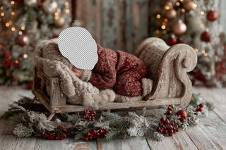 Christmas Digital Photography Background, Santa Sleigh, Newborn Portraits, Face Swap Overlay, Studio Baby Photo Backdrop, Photoshop Template