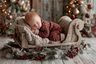 christmas santa sleigh backdrop for newborn and family portraits, studio photo scene