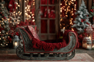 Santa Sleigh Baby Digital Backdrop, Christmas Photo Background, Holiday Studio Kids Prop, Winter Wonderland, Photoshop & Canva Template