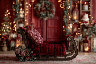 First Christmas Newborn Digital Backdrop, Santa Sleigh, Red Xmas Studio Background, Holiday Baby Boy Girl Photo Prop, Photoshop Template