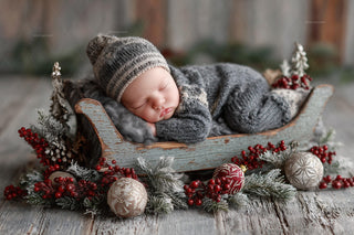 digital backdrop featuring a christmas scene with a baby, ideal for holiday photo shoots