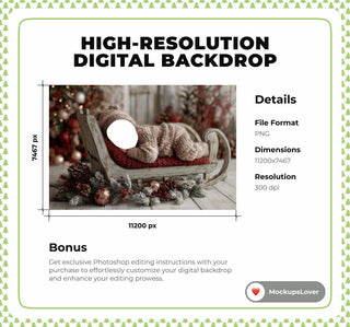 Christmas Newborn Face Swap Overlay, Santa Sleigh Digital Backdrop, Studio Photo Background, Holiday Baby Prop, Photoshop & Canva Template