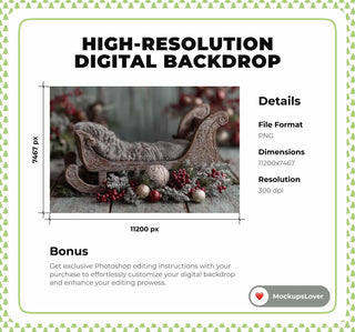 Christmas Newborn Digital Backdrop, Santa Sleigh, Studio Photo Background, Holiday Baby Prop, Photoshop & Canva Template, Photo Editing