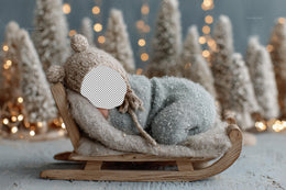 Christmas Newborn Digital Backdrop, Winter Wonderland Background, Santa Sleigh, Face Swap Overlay, Baby Portrait Prop, Photoshop Template