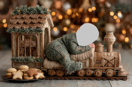 Newborn Digital Backdrop, Christmas Train, Face Swap Overlay, Holiday Photo Background, Baby Prop, Photoshop & Canva Template, Photo Editing