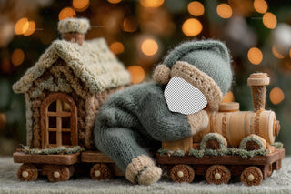 Newborn Christmas Train Digital Backdrop, Elf Face Swap Overlay, Holiday Photo Background, Baby Portrait Prop, Photoshop & Canva Template