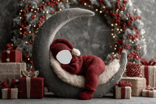 Little Santa Digital Backdrop, Christmas Newborn Photo Background, Face Swap Overlay, Holiday Baby Prop, Crescent Moon, Photoshop Template