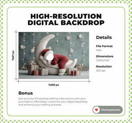 Little Santa Face Swap Overlay, Christmas Newborn Digital Backdrop, Crescent Moon Photo Background, Holiday Baby Prop, Photoshop Template