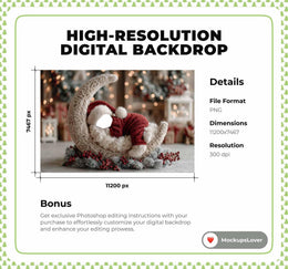 Little Santa Claus Digital Backdrop, Christmas Newborn Photo Background, Face Swap Overlay, Holiday Baby Prop, Crescent Moon, Canva Template