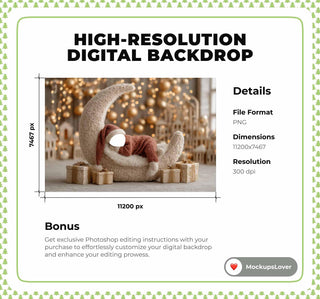 Little Santa Face Swap Overlay, Christmas Newborn Digital Backdrop, Crescent Moon, Studio Background, Holiday Baby Prop, Photoshop Template