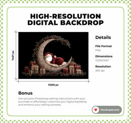Christmas Newborn Face Swap Overlay, Crescent Moon Digital Photo Background, Holiday Backdrop, Santa Baby Prop, Photoshop & Canva Template