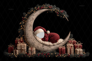 Christmas Newborn Face Swap Overlay, Crescent Moon Digital Photo Background, Holiday Backdrop, Santa Baby Prop, Photoshop & Canva Template
