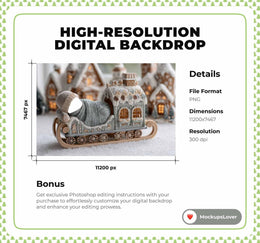 Newborn Face Swap Overlay, Christmas Train Digital Backdrop, Studio Background, Gingerbread House, Holiday Baby Prop, Photoshop Template