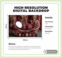 Christmas Newborn Digital Backdrop, Face Swap Overlay, Santa Sleigh, Red Studio Background, Holiday Baby Prop, Photoshop & Canva Template