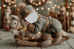 Christmas Newborn Digital Backdrop, Nutcracker Face Swap Overlay, Studio Background, Rocking Horse, Baby Prop, Photoshop & Canva Template