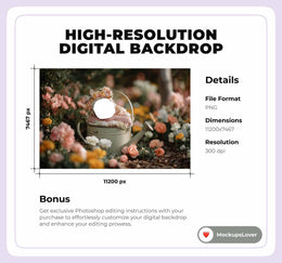 Fairy Floral Garden Digital Backdrop, Face Swap Overlay, Spring Flower Background, Easter Baby Portrait Prop, Photoshop & Canva Template