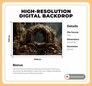 Newborn Digital Photography Background, Fairy Garden, Fantasy Forest, Baby Photo Prop, Floral Backdrop, Rustic, Carriage, Photoshop Overlay