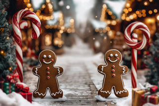Christmas Village Digital Backdrop, Gingerbread Cookies Photo Background, Holiday Kids Portrait Prop, Winter Wonderland, Photoshop Template