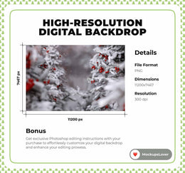 Winter Digital Backdrop, Snowy Forest Background, Christmas Tree Photo, Holiday Kids Portrait Prop, Photoshop & Canva Template