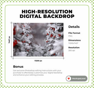 Winter Digital Backdrop, Snowy Forest Background, Christmas Tree Photo, Holiday Kids Portrait Prop, Photoshop & Canva Template