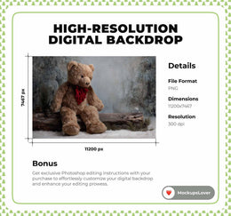 Winter Wonderland Digital Backdrop, Teddy Bear, Christmas Fantasy Forest Photo Background, Woodland Baby Holiday Prop, Photoshop Template