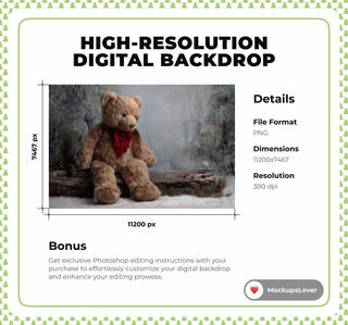 Winter Wonderland Digital Backdrop, Teddy Bear, Christmas Fantasy Forest Photo Background, Woodland Baby Holiday Prop, Photoshop Template