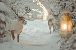 Christmas Forest Digital Backdrop, Winter Wonderland Background, Woodland Creatures, Holiday Prop, Reindeer, Photoshop & Canva Template