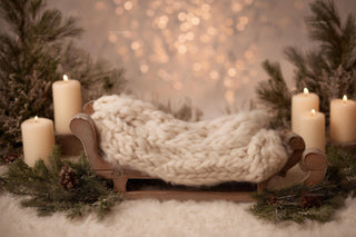 Cozy Christmas Newborn Digital Backdrop, Studio Background, Wooden Bed, Holiday Baby Prop, Winter Wonderland, Photoshop & Canva Template