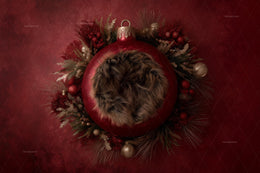 Red Christmas Ornament Newborn Digital Backdrop, Studio Photo Background, Holiday Baby Prop, Photoshop & Canva Template