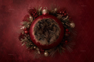 Red Christmas Ornament Newborn Digital Backdrop, Studio Photo Background, Holiday Baby Prop, Photoshop & Canva Template