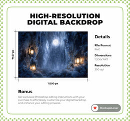 Winter Wonderland Digital Backdrop, North Pole Photo Background, Nordic Christmas Holiday Kids Prop, Photoshop & Canva Template