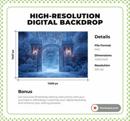 Frozen Princess Digital Arch Backdrop, Winter Wonderland Photo Background, Ice Castle, Holiday Kids Prop, Photoshop & Canva Template