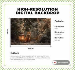 Winter Forest Digital Backdrop, Woodland Creatures Photo Background, Red Fox, Christmas Holiday Kids Prop, Photoshop & Canva Template