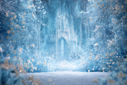 Winter Wonderland Digital Backdrop, Frozen Flowers Photo Background, Christmas Princess Castle, Holiday Kids Prop, Photoshop Template