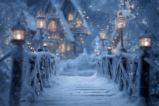 Nordic Christmas Village Digital Backdrop, North Pole Photo Background, Winter Wonderland, Holiday Kids Prop, Photoshop & Canva Template