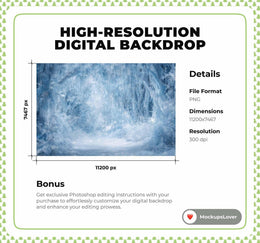 Frozen Digital Backdrop, Winter Wonderland Photo Background, North Pole, Nordic Christmas, Holiday Kids Prop, Photoshop & Canva Template