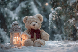 Christmas Digital Backdrop, Teddy Bear, Winter Wonderland Photo Background, Holiday Prop, Woodland Creatures, Photoshop & Canva Template