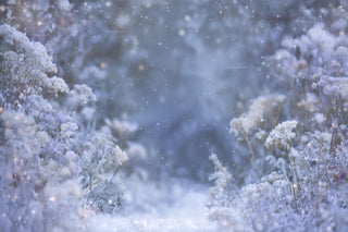 Winter Wildflower Meadow With Purple Flowers Digital Backdrop, Frozen Field Photo Background, Christmas Kid Prop, Photoshop & Canva Template