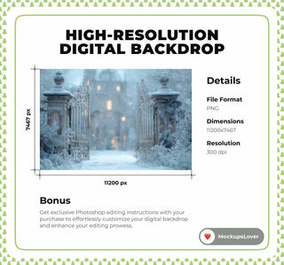 Winter Palace Gate Digital Backdrop, Christmas Princess Photography Background, Holiday Kids Photo Prop, Photoshop & Canva Template